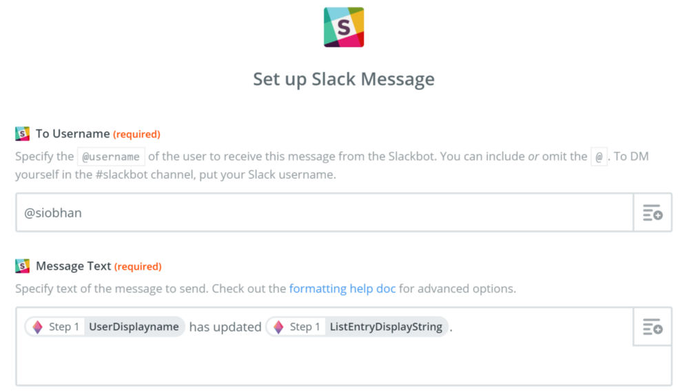 set up slack message in zapier