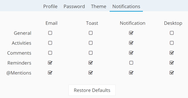 Zenkit notification settings