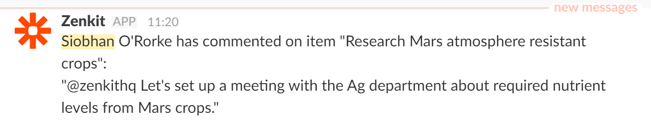 zenkit notification showing in slack