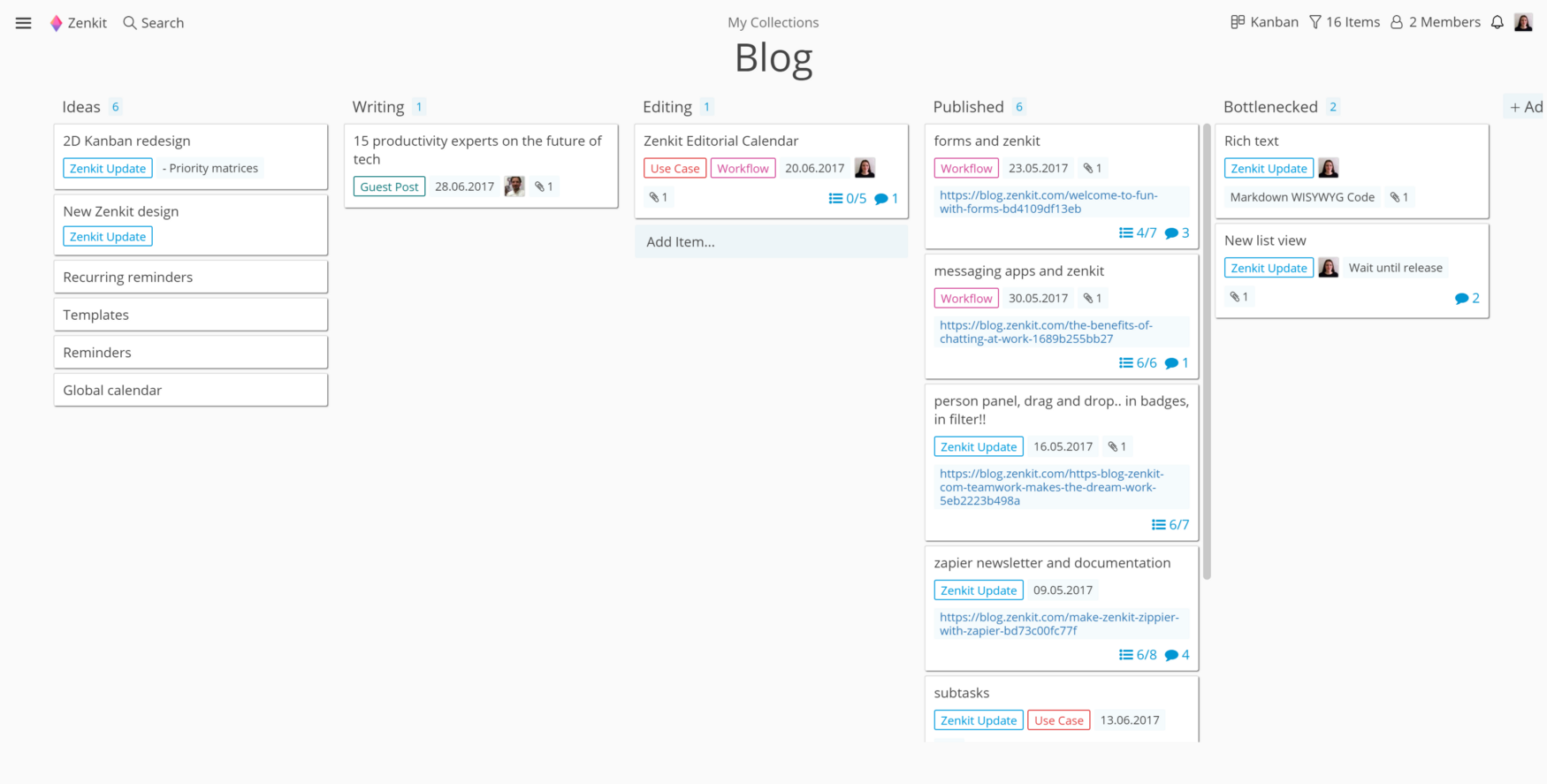 blog kanban board in zenkit