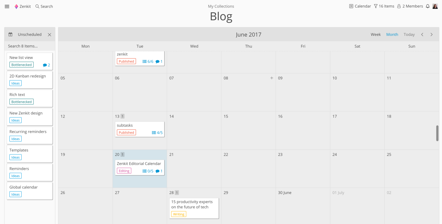 editorial calendar in zenkit collection