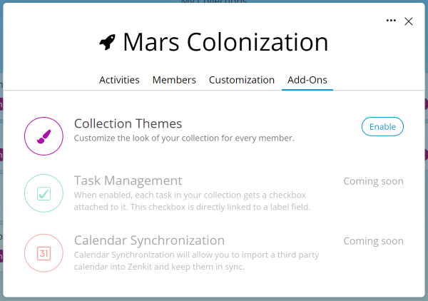 collection add-ons in zenkit