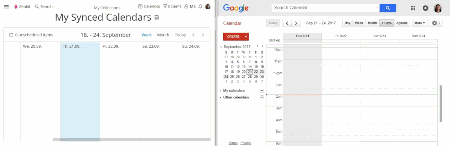 gif showing adding items to google and zenkit calendars