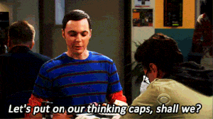 Sheldon putting on his thinking cap