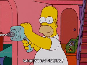 Homer Simpson drilling a hole in the wall