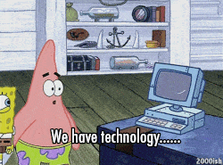 Spongebob and Patrick looking at a computer