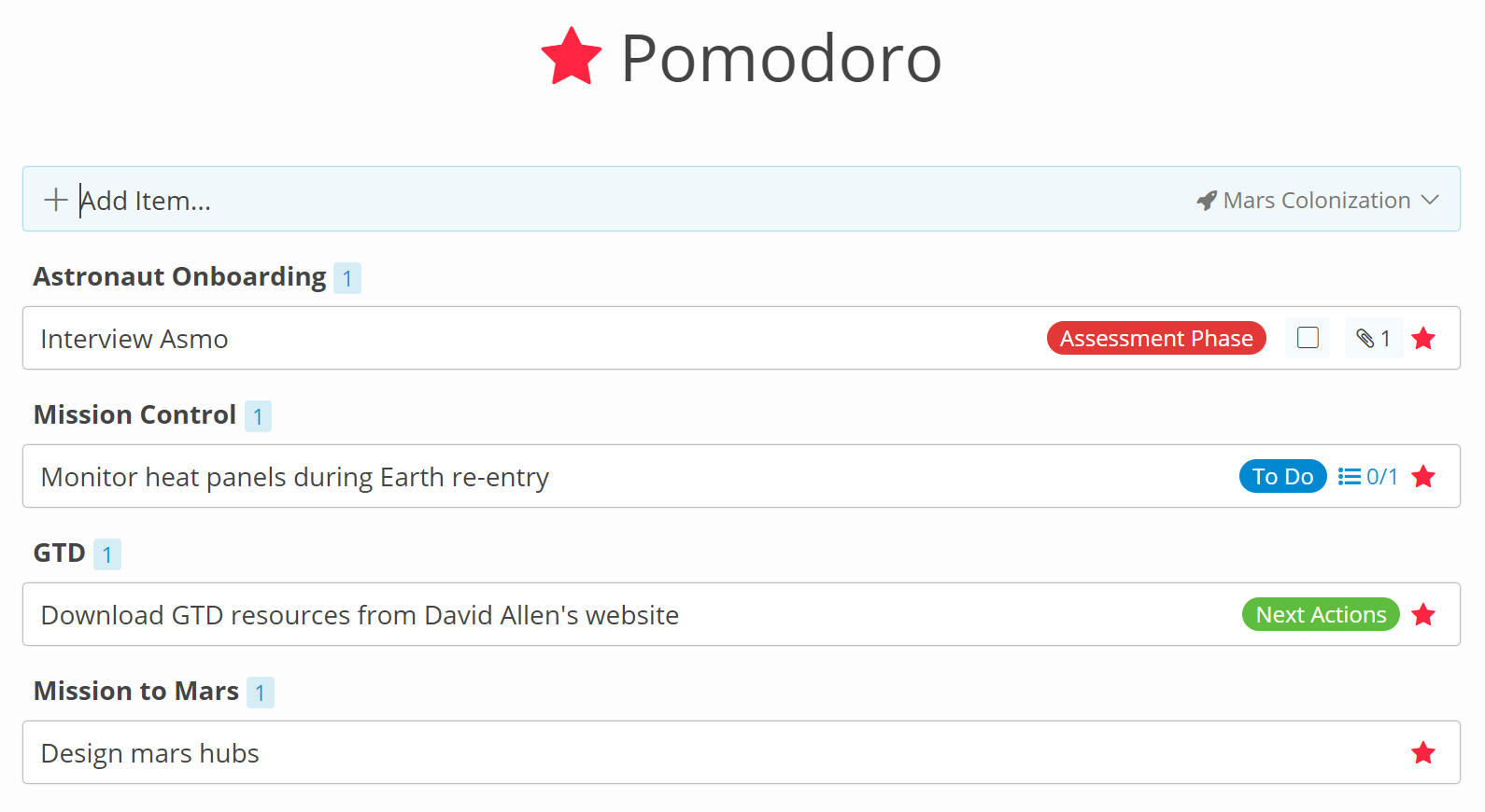 my favorites used as pomodoro list