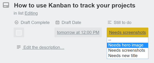 Screenshot of Custom Fields Trello Kanban