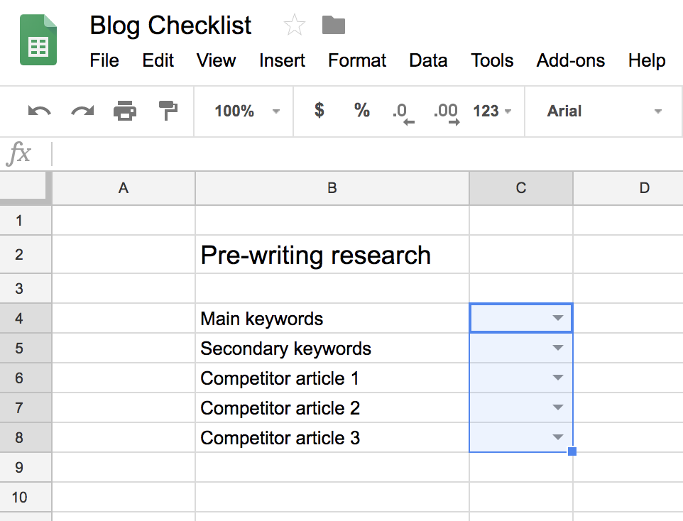 Creating a Google Sheets checklist instructions