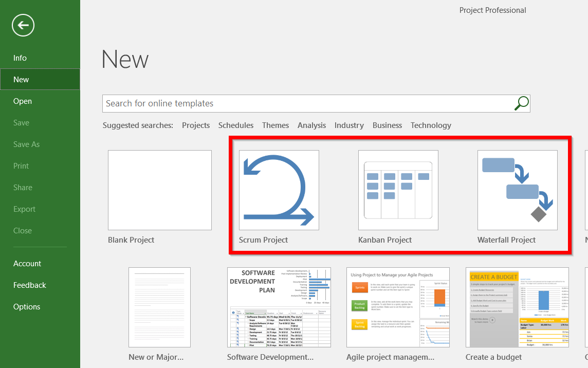 Screenshot of agile Microsoft Project 