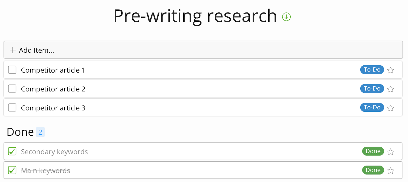 Screenshot of Google Sheets checklist alternative