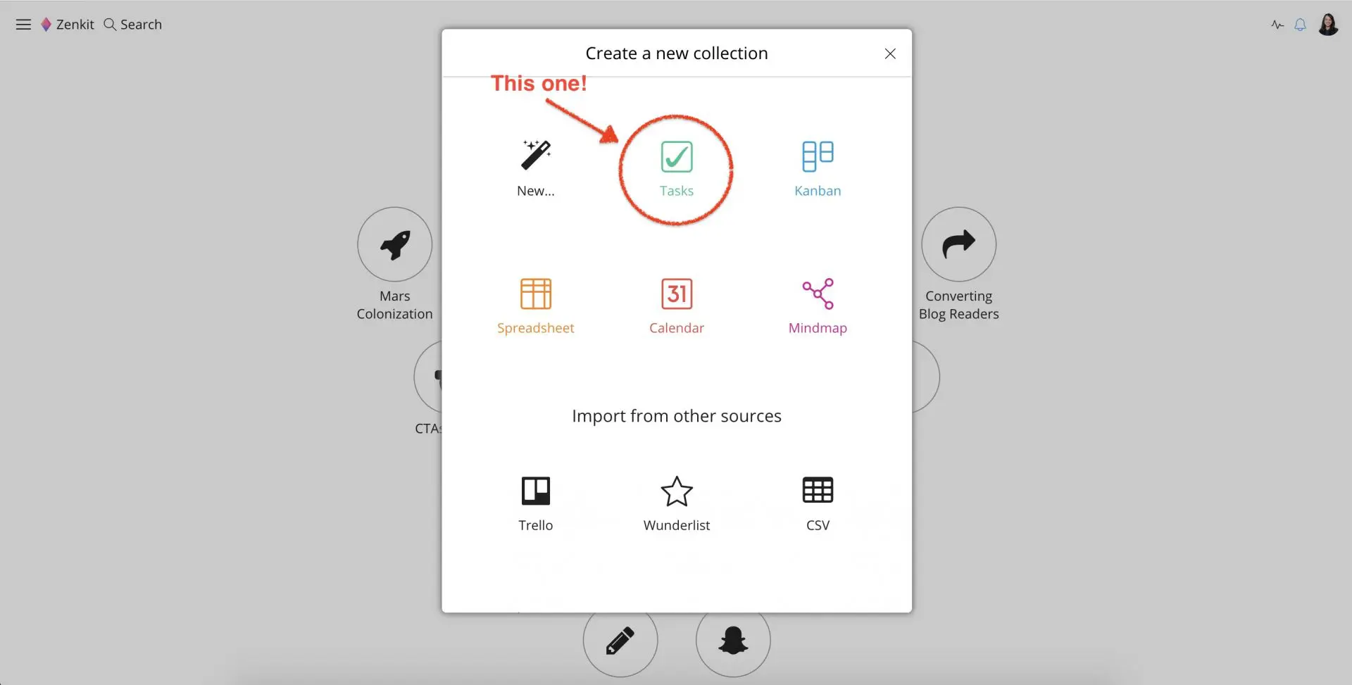 Zenkit task view Collection