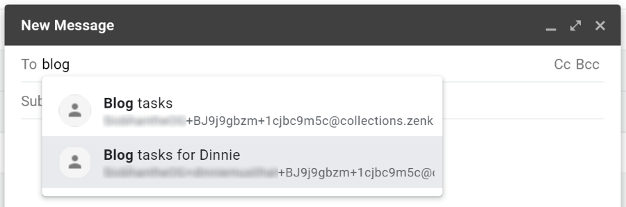 Sending email to zenkit collection and assigning another user