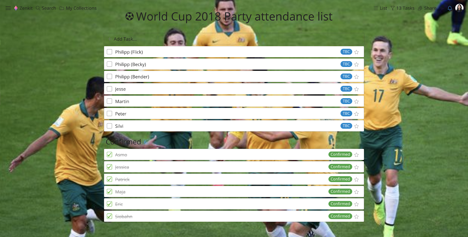 World Cup party attendance list