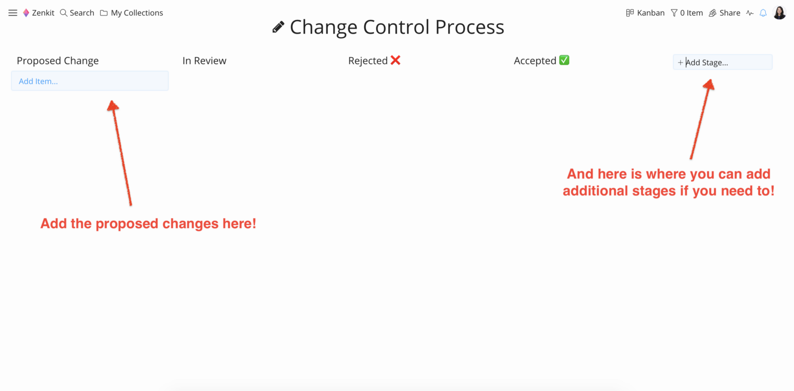 Change control process layout in Zenkit