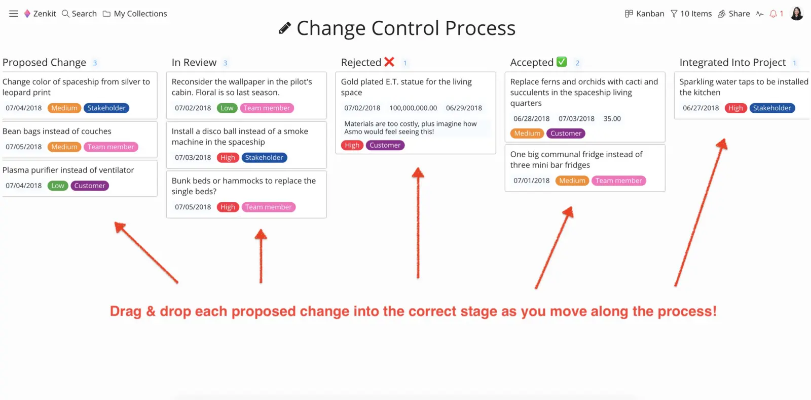 Change control process template in Zenkit