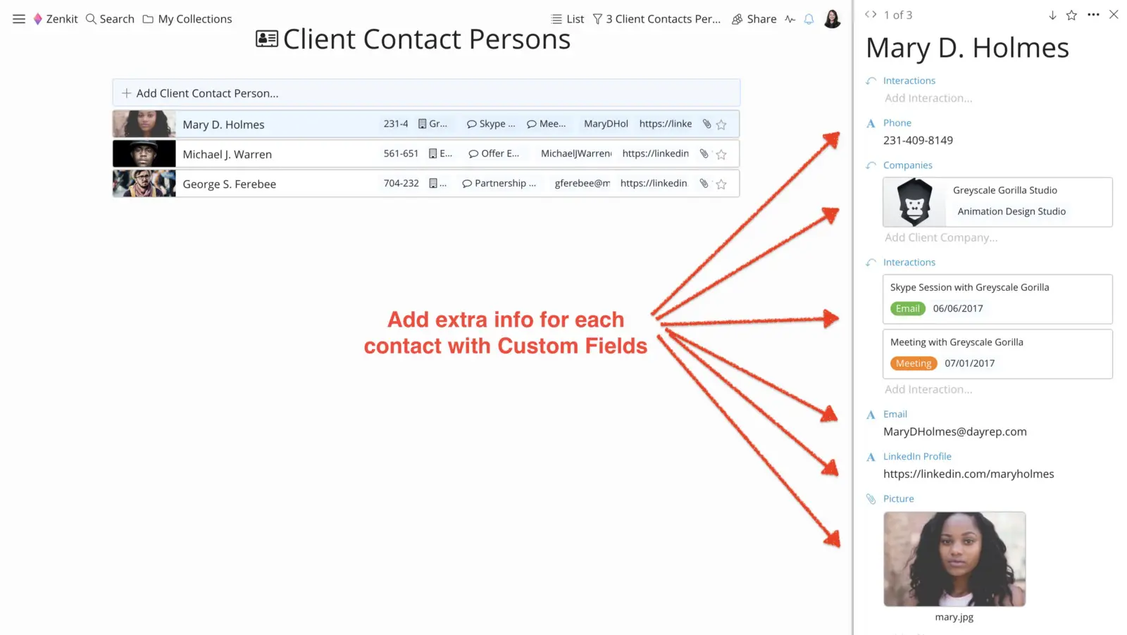 Client Contact Persons template in Zenkit CRM