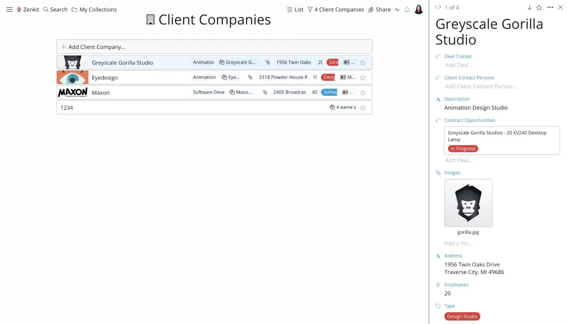 Client Companies template in Zenkit CRM