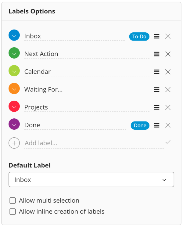 Label options for a field in Zenkit