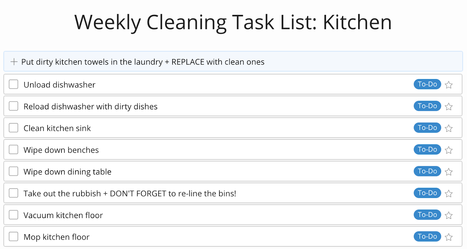 Task list template to do list