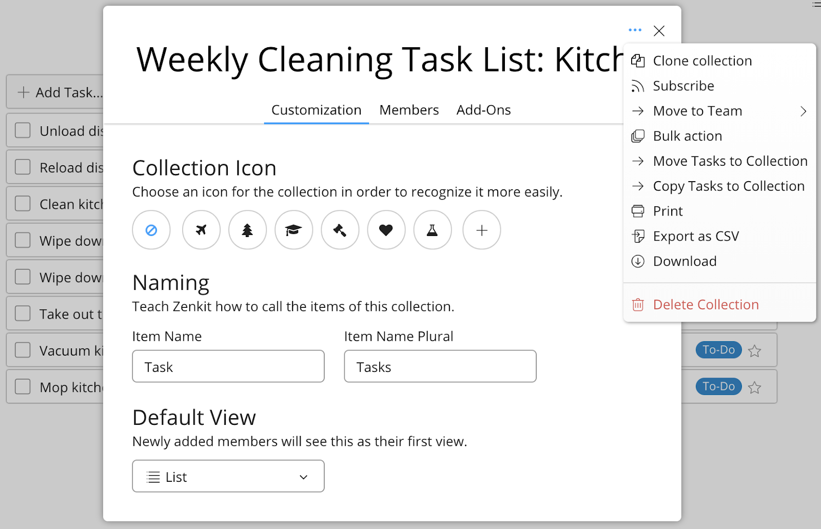 Zenkit task list template cloning feature