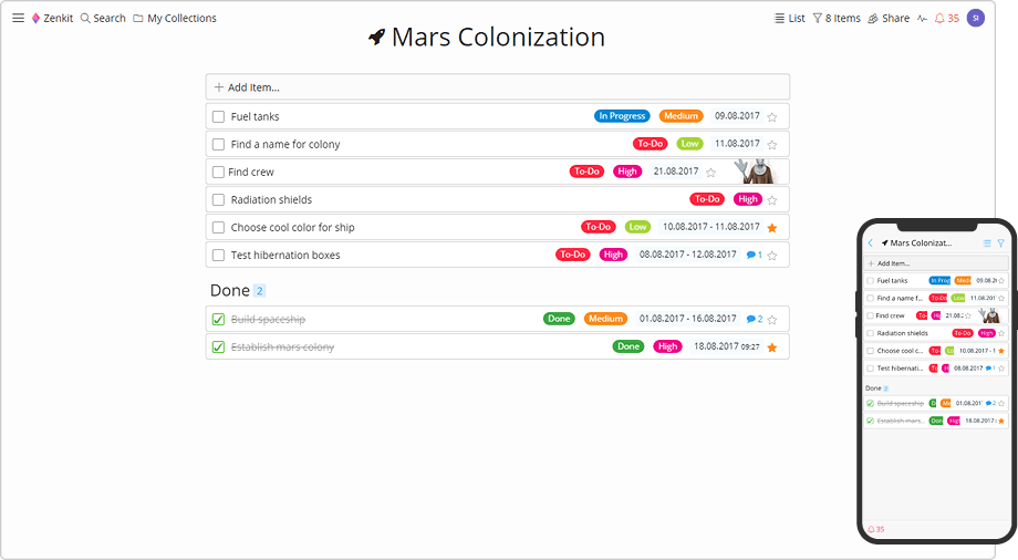 Demonstration of the List view