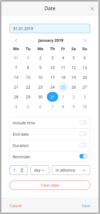 zenkit new date input