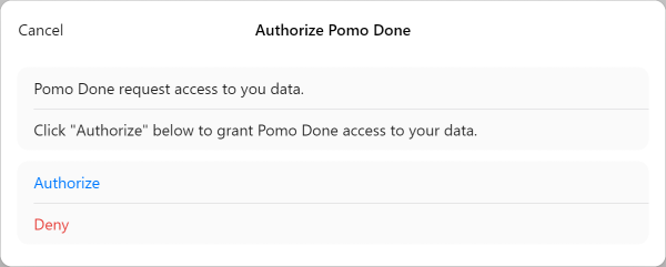 Give PomoDoneApp permission to access Zenkit