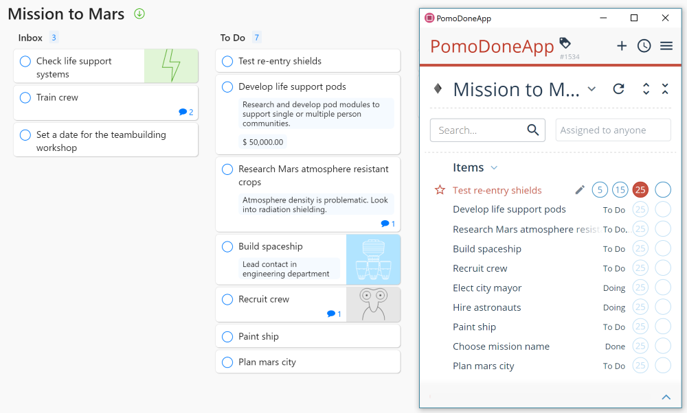 Zenkit items listed in PomoDone