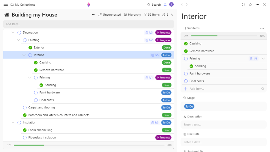 workflowy alternative zenkit with hierarchy and subtask