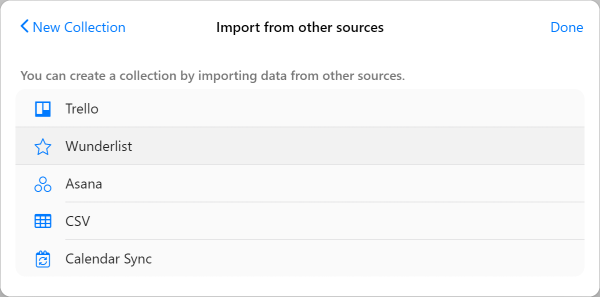 wunderlist import in zenkit