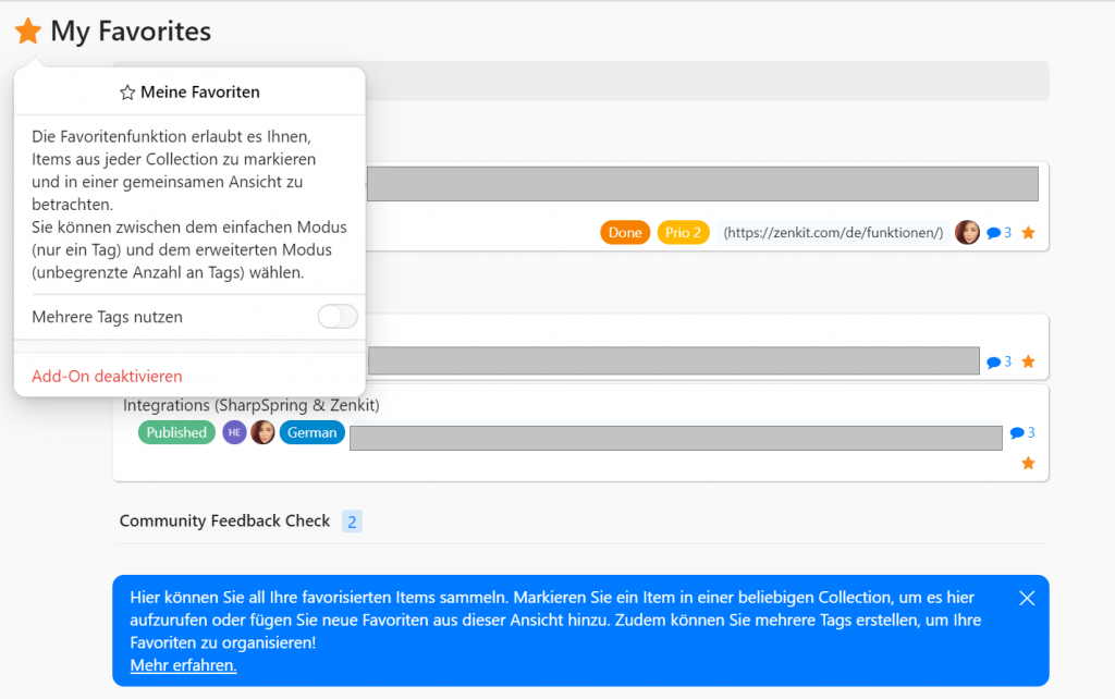 Screenshot Zenkit meine Favoriten
