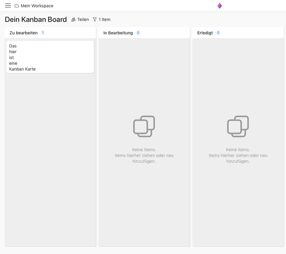 Karte eines Kanban Board