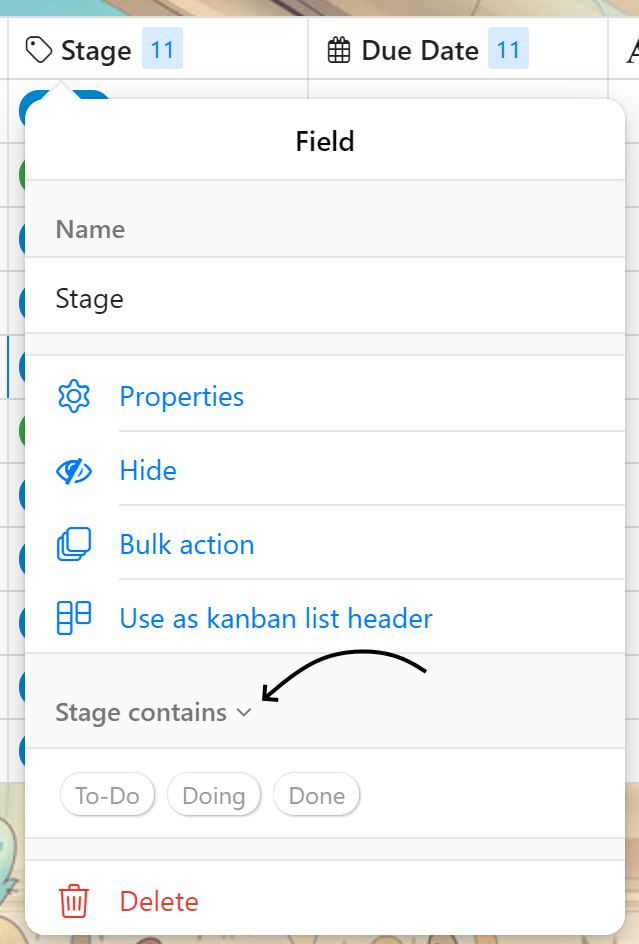 new zenkit table and gantt view field filter