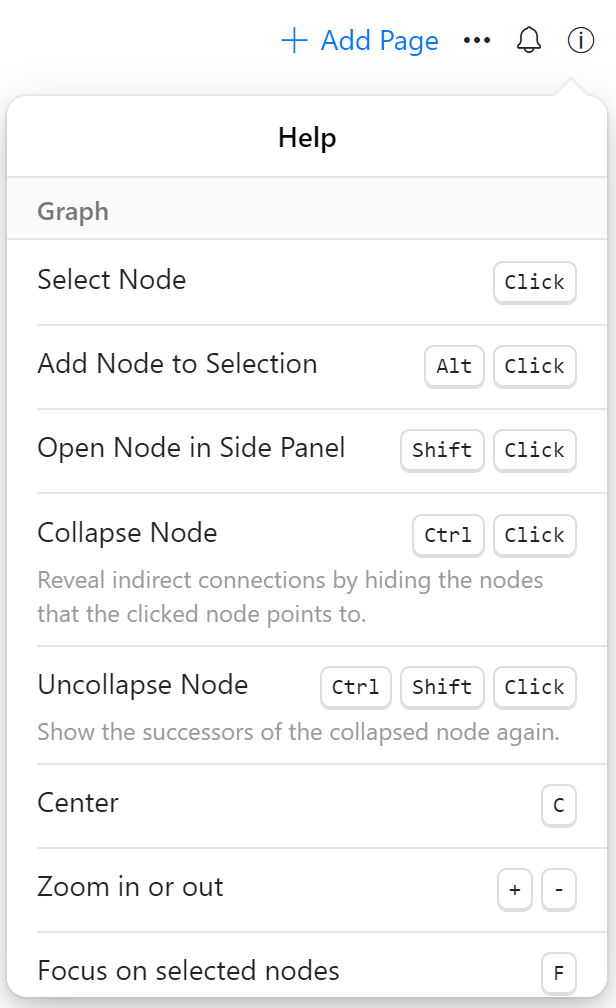 graph shortcuts info menu