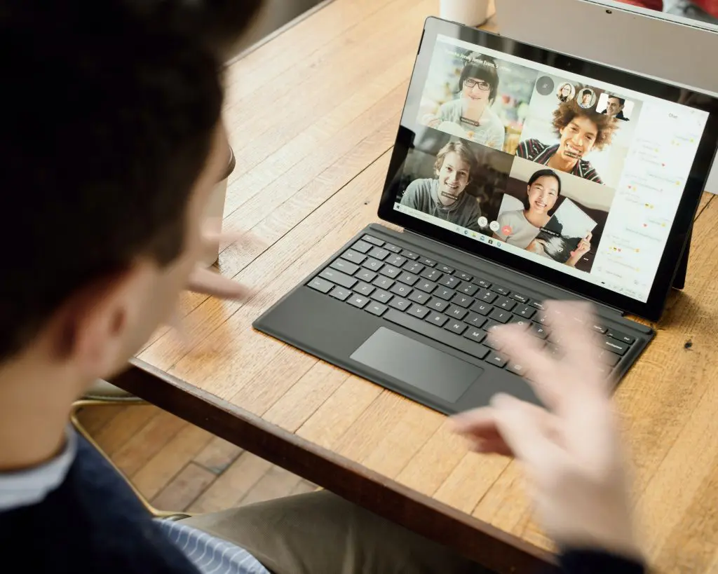 virtual meeting call via surface tablet