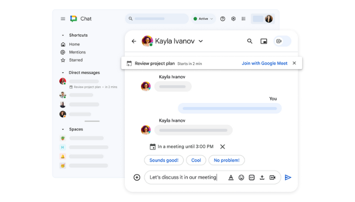 Das Interface von Google Chat