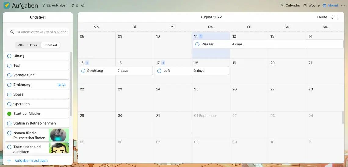 Zenkit Projects Kalender Ansicht monatlich