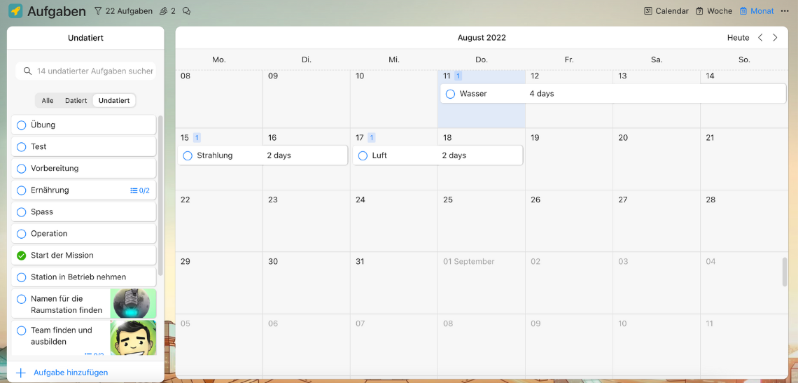 Zenkit Projects Kalender Ansicht wöchentlich