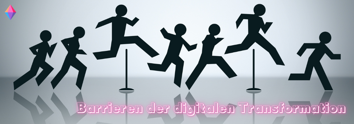 Symbolbild zur digitalen Transformation: Menschen springen über Hürden – visuelle Darstellung der Barrieren im digitalen Wandel.