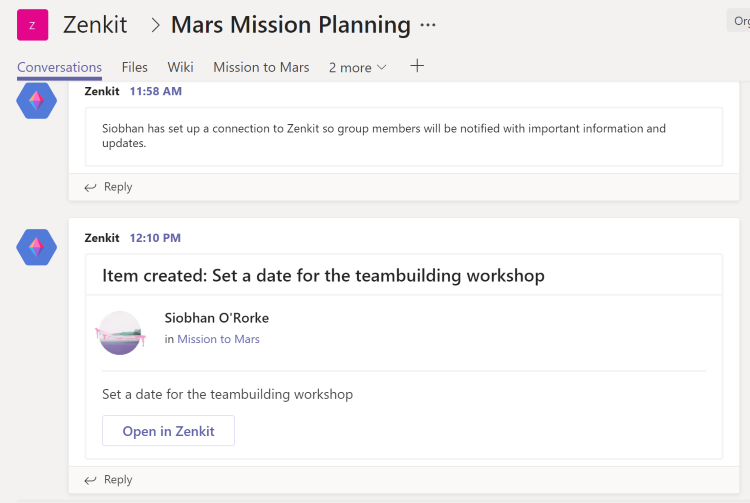 Conecte sus cuentas de Zenkit y Microsoft Teams