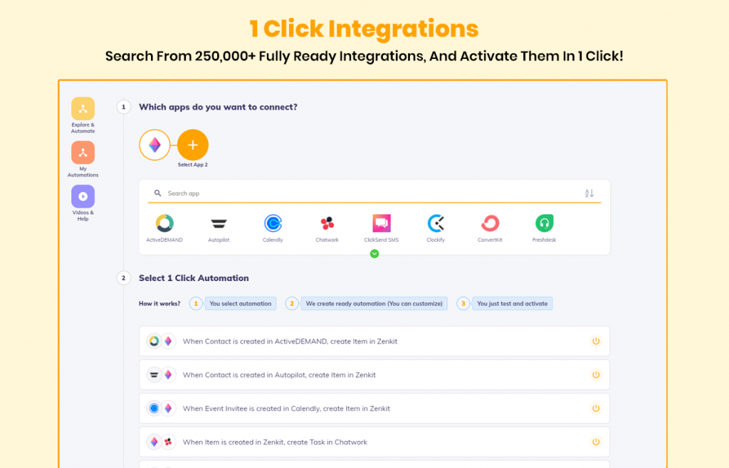 +500 via Integrately & Zenkit